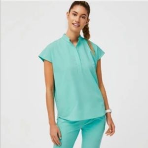 Figs rafaela mandarin collar top xxs fresh aqua